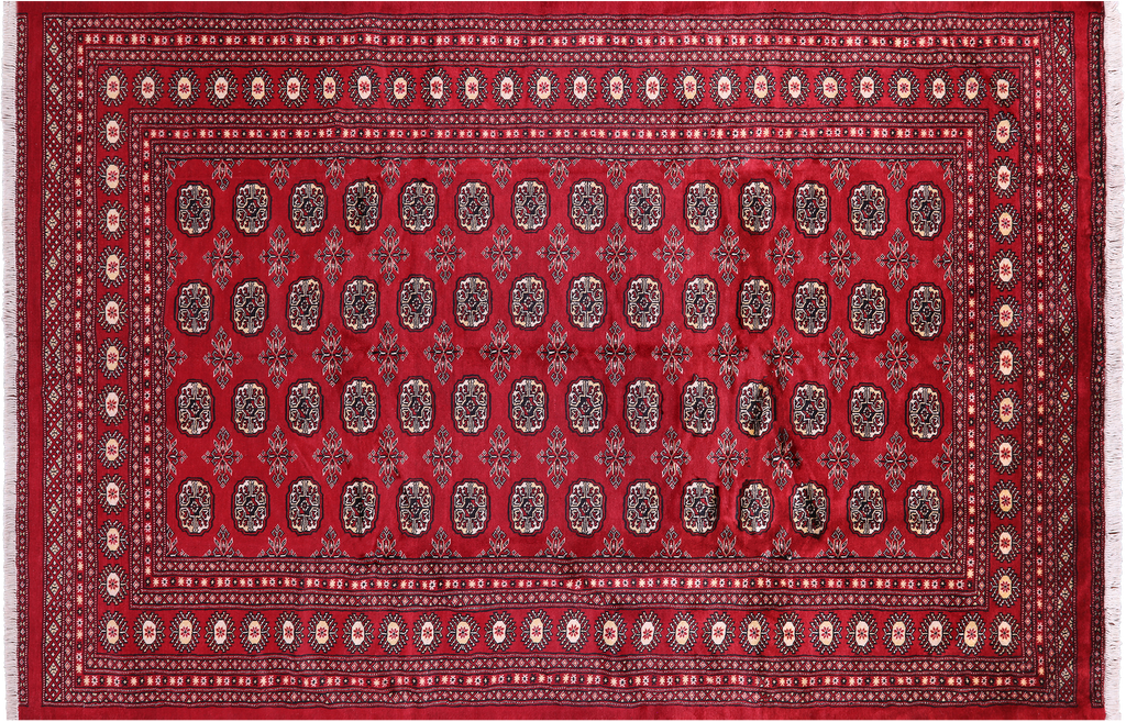 Red Silky Bokhara Hand-Knotted Wool Rug 6' 1" X 9' 6" - Q23813