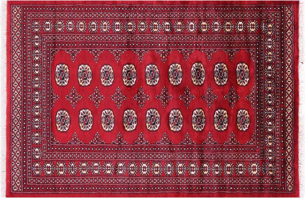 Red Silky Bokhara Handmade Wool Rug 4' 0" X 5' 10" - Q23817
