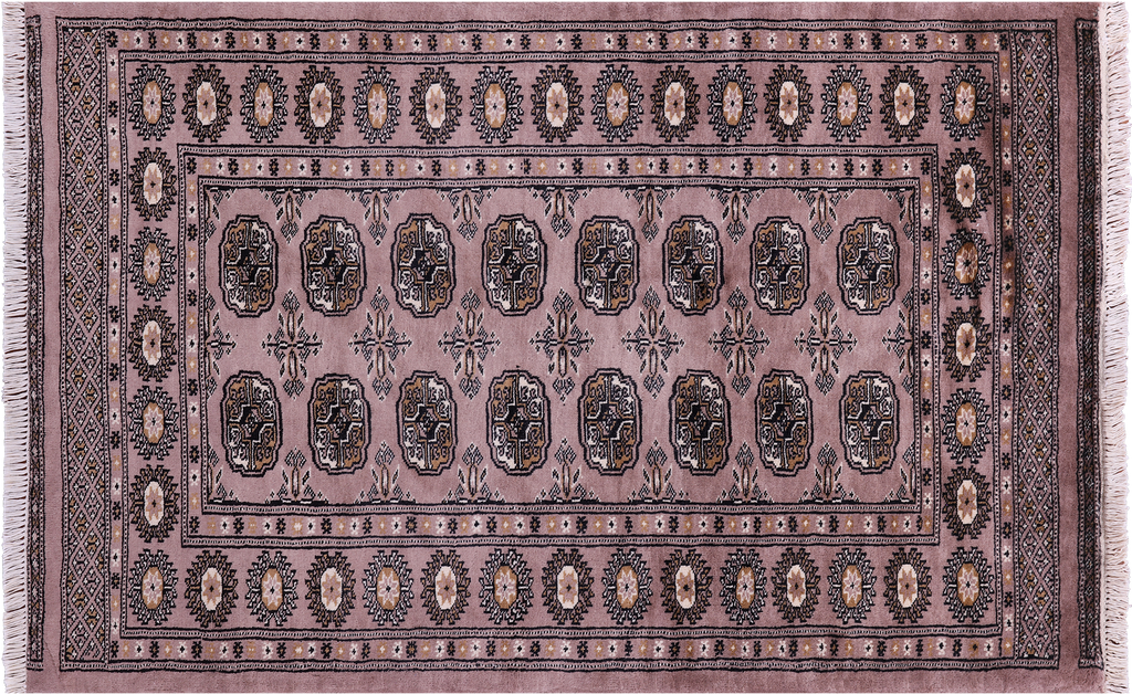 Brown 3' 2" X 4' 9" Silky Bokhara Hand-Knotted Wool Rug - Q23819