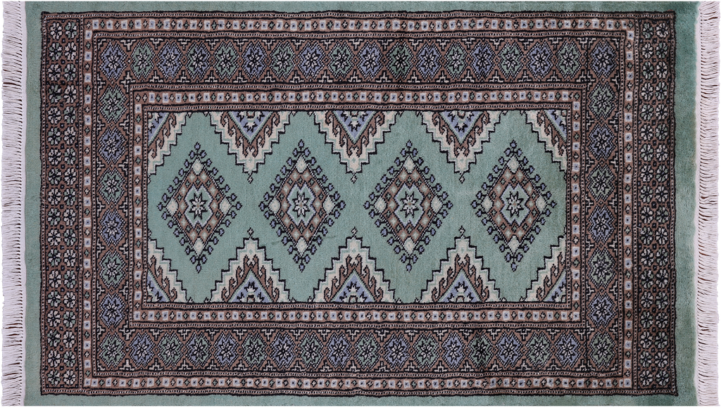 Green Silky Bokhara Hand-Knotted Wool Rug 2' 8" X 4' 4" - Q23822