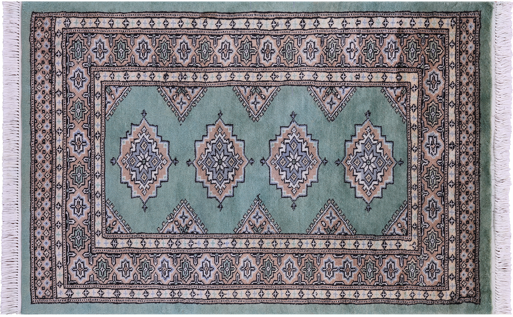 Green 2' 8" X 3' 10" Silky Bokhara Handmade Wool Rug - Q23823