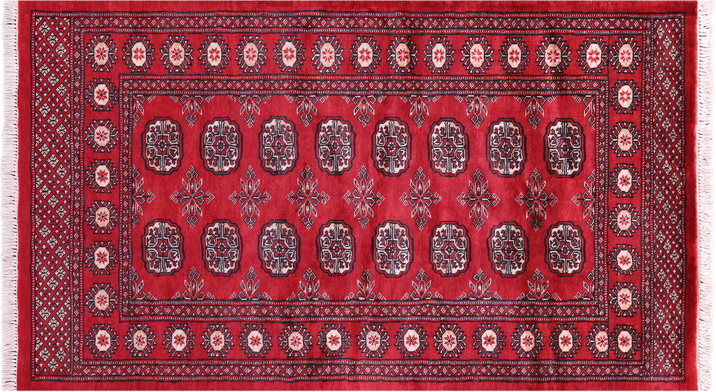 Red Silky Bokhara Hand-Knotted Wool Rug 3' 1" X 5' 3" - Q23825