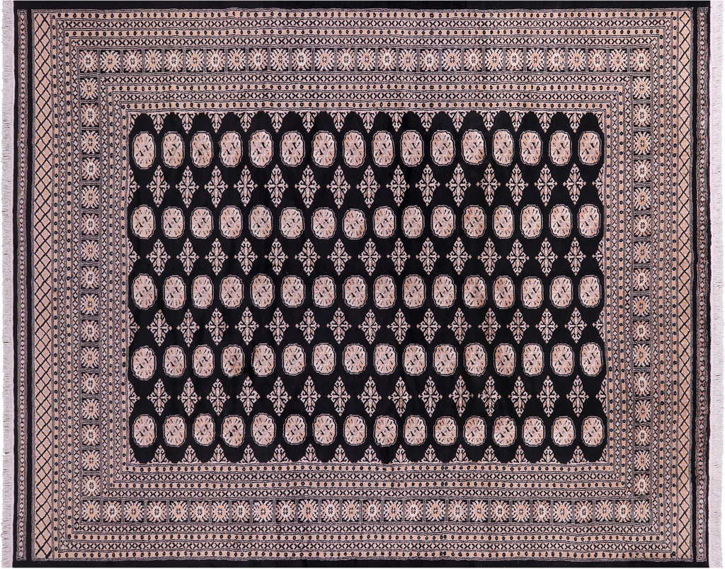 Black 8' 2" X 10' 2" Silky Bokhara Hand-Knotted Wool Rug - Q23826