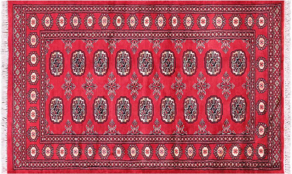 Red 3' 1" X 5' 0" Silky Bokhara Hand-Knotted Wool Rug - Q23827