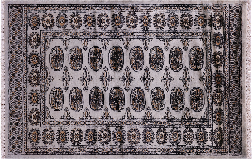 Grey 3' 1" X 4' 9" Silky Bokhara Hand-Knotted Wool Rug - Q23829