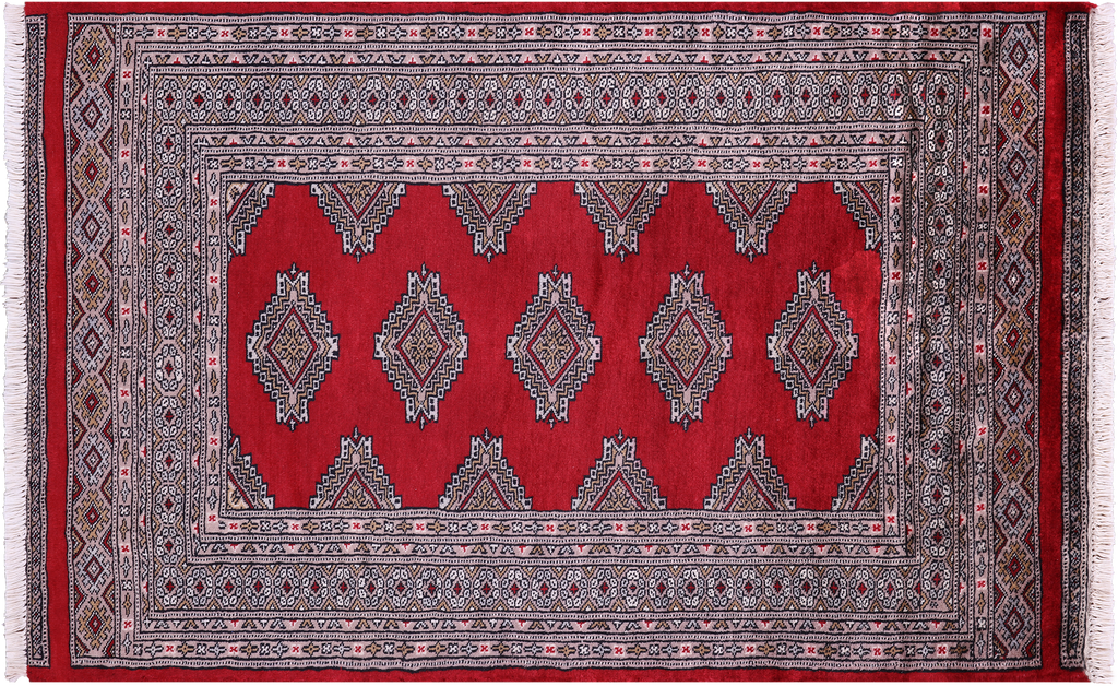 Red Silky Bokhara Hand-Knotted Wool Rug 3' 1" X 4' 9" - Q23830
