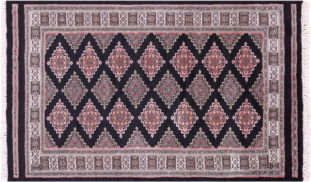 Black Silky Bokhara Hand-Knotted Wool Rug 3' 2" X 5' 1" - Q23831