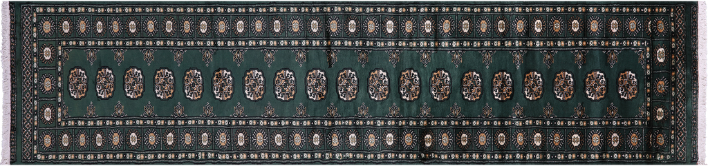 Green Silky Bokhara Hand-Knotted Wool Runner Rug 2' 6" X 11' 0" - Q23833