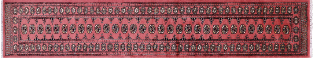 Pink 2' 7" X 14' 3" Runner Silky Bokhara Hand-Knotted Wool Rug - Q23834