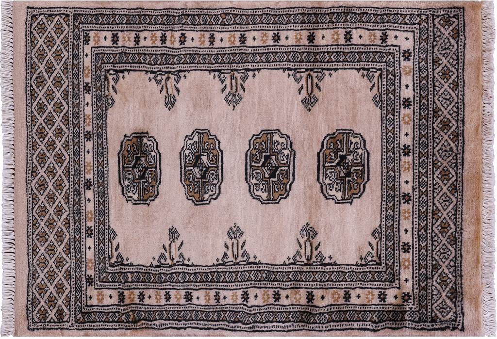 Ivory Silky Bokhara Handmade Wool Rug 2' 1" X 2' 10" - Q23835
