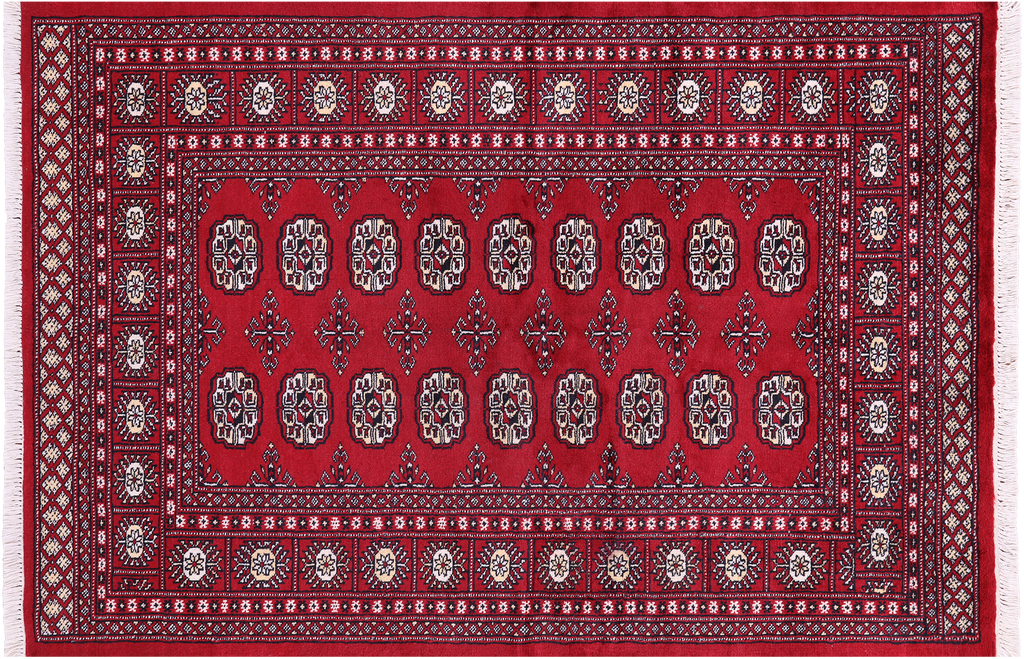 Red Silky Bokhara Hand-Knotted Wool Rug 4' 0" X 6' 2" - Q23836