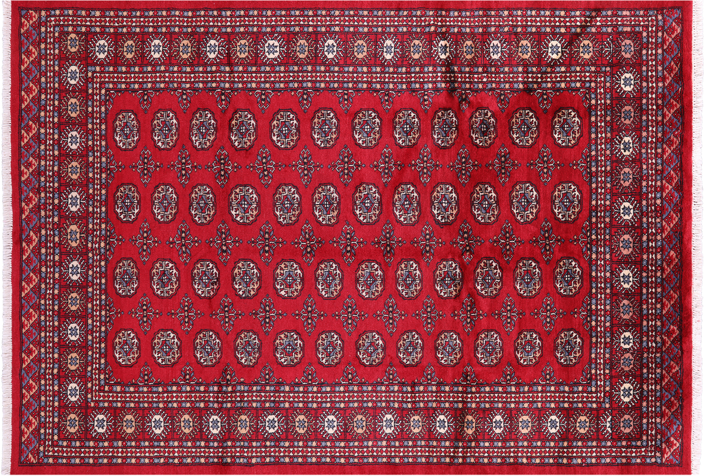 Red 5' 8" X 8' 2" Silky Bokhara Hand-Knotted Wool Rug - Q23837