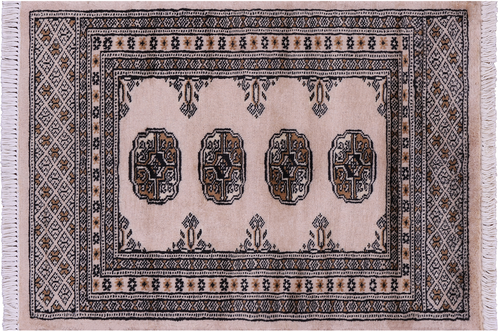 Ivory 2' 0" X 2' 10" Silky Bokhara Hand-Knotted Wool Rug - Q23843