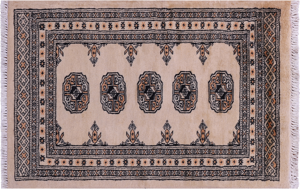 Ivory Silky Bokhara Hand-Knotted Wool Rug 2' 1" X 3' 1" - Q23853