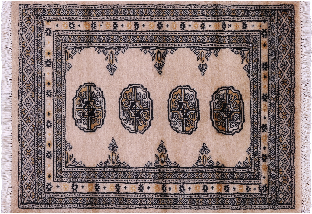 Ivory Silky Bokhara Hand-Knotted Wool Rug 2' 1" X 2' 9" - Q23858