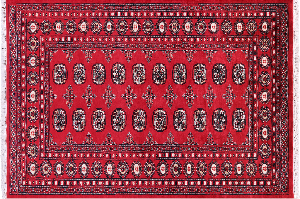 Red Silky Bokhara Hand-Knotted Wool Rug 4' 2" X 6' 0" - Q23863