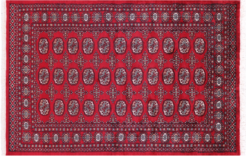 Red Silky Bokhara Hand-Knotted Wool Rug 4' 2" X 6' 0" - Q23865