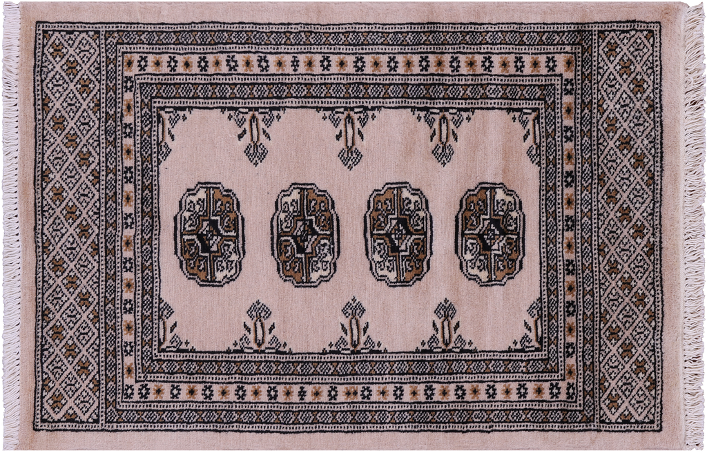 Ivory 2' 0" X 3' 0" Silky Bokhara Handmade Wool Rug - Q23871
