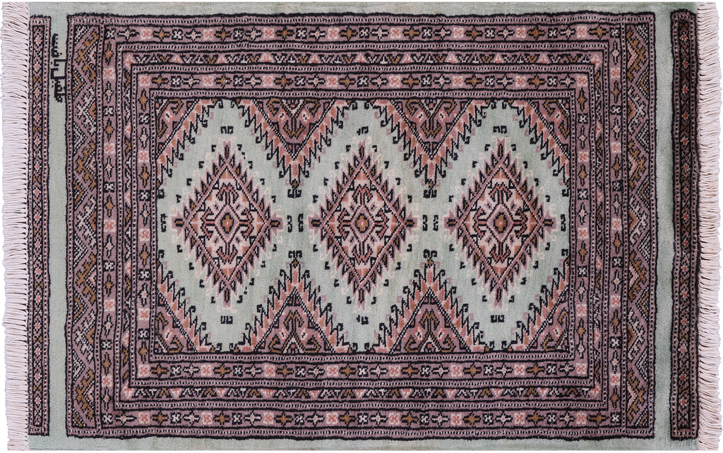 Light Green Signed Silky Bokhara Hand-Knotted Wool Rug 2' 1" X 3' 2" - Q23872