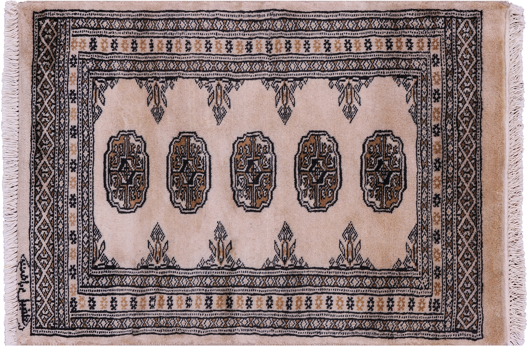 Ivory 2' 0" X 2' 10" Signed Silky Bokhara Hand-Knotted Wool Rug - Q23873