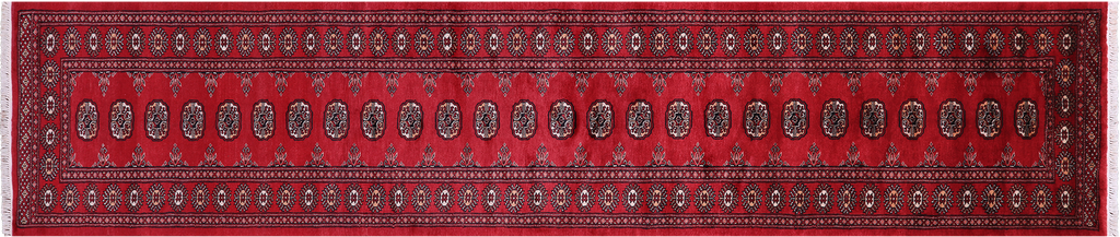 Red 2' 9" X 13' 7" Runner Silky Bokhara Hand-Knotted Wool Rug - Q23883
