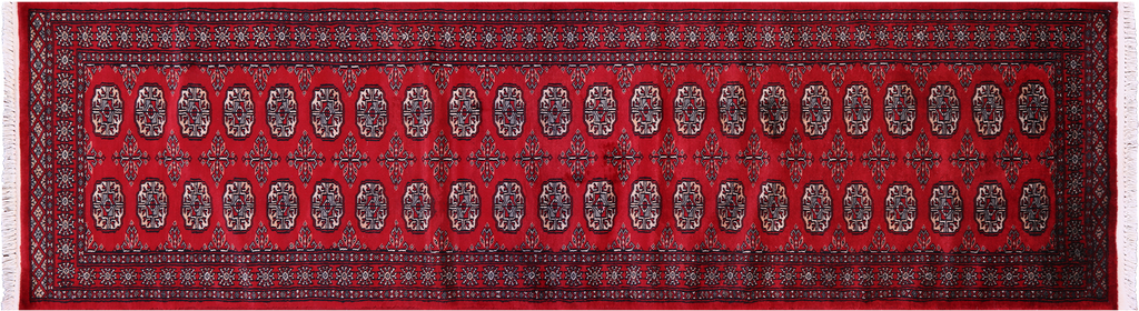 Red 2' 7" X 9' 5" Runner Silky Bokhara Hand-Knotted Wool Rug - Q23884