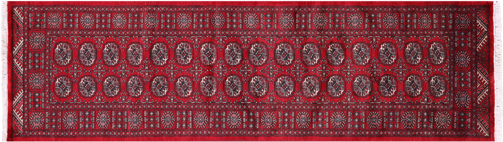 Red Silky Bokhara Hand-Knotted Wool Runner Rug 2' 6" X 9' 0" - Q23885