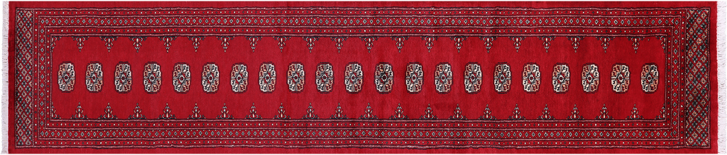 Red Silky Bokhara Handmade Wool Runner Rug 2' 7" X 12' 3" - Q23886