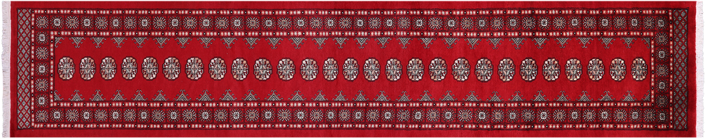 Red Runner Silky Bokhara Hand-Knotted Wool Rug 2' 7" X 13' 9" - Q23888