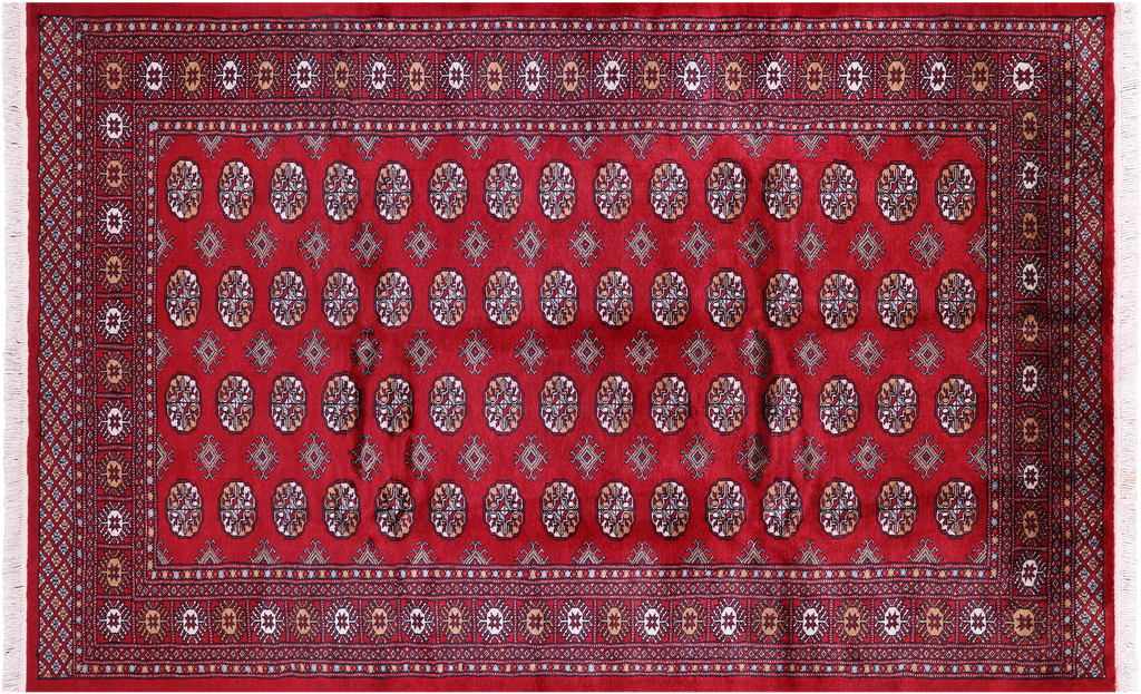 Red 5' 1" X 8' 0" Silky Bokhara Hand-Knotted Wool Rug - Q23889