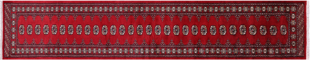 Red 2' 6" X 13' 9" Runner Silky Bokhara Hand-Knotted Wool Rug - Q23891