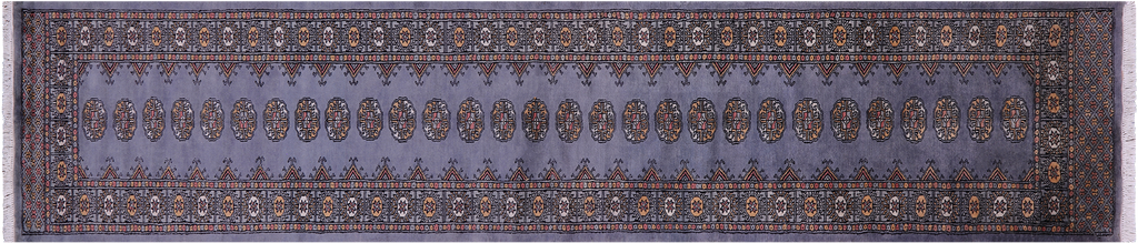 Grey 2' 7" X 12' 1" Silky Bokhara Hand-Knotted Wool Runner Rug - Q23895
