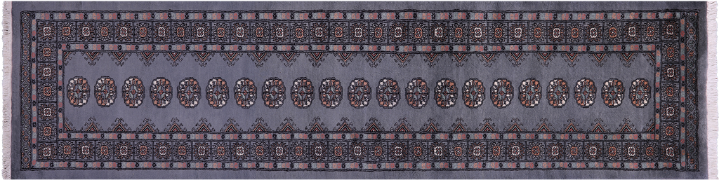Grey Silky Bokhara Handmade Wool Runner Rug 2' 7" X 10' 1" - Q23896