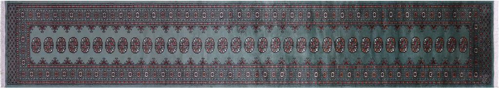 Green Runner Silky Bokhara Handmade Wool Rug 2' 7" X 14' 7" - Q23897