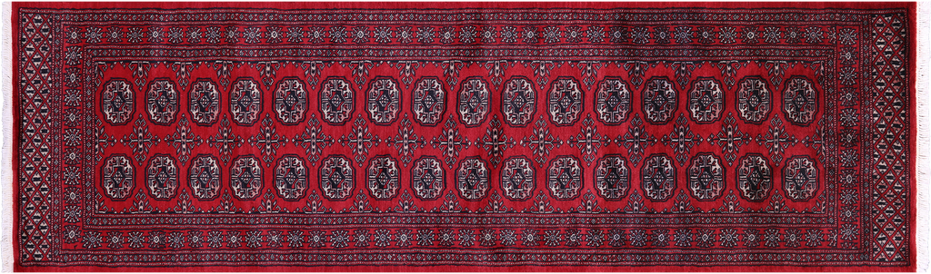 Red Silky Bokhara Handmade Wool Runner Rug 2' 7" X 8' 8" - Q23898