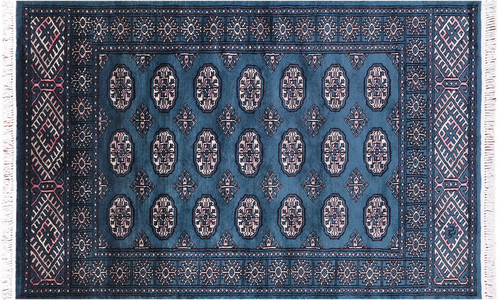 Green Silky Bokhara Hand-Knotted Wool Rug 3' 6" X 5' 5" - Q23903