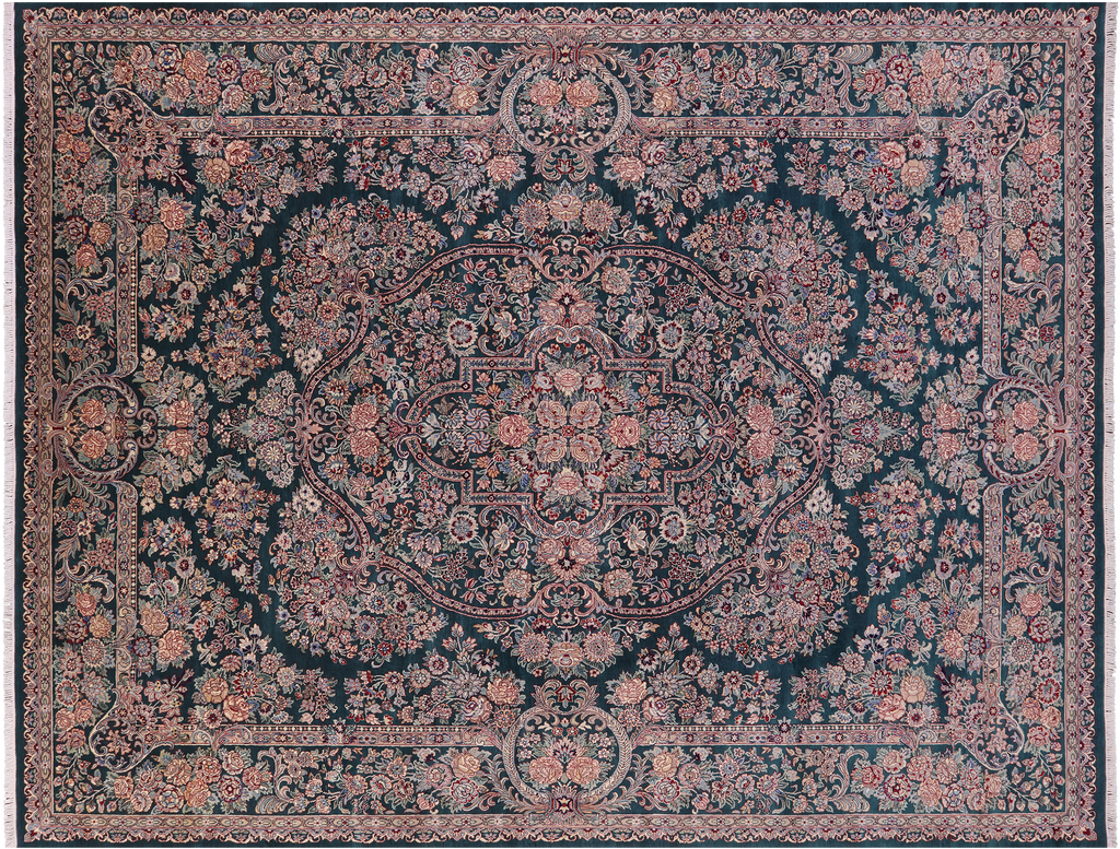 Green Persian Tabriz Hand-Knotted Wool Rug 9' 0" X 11' 10" - Q23904