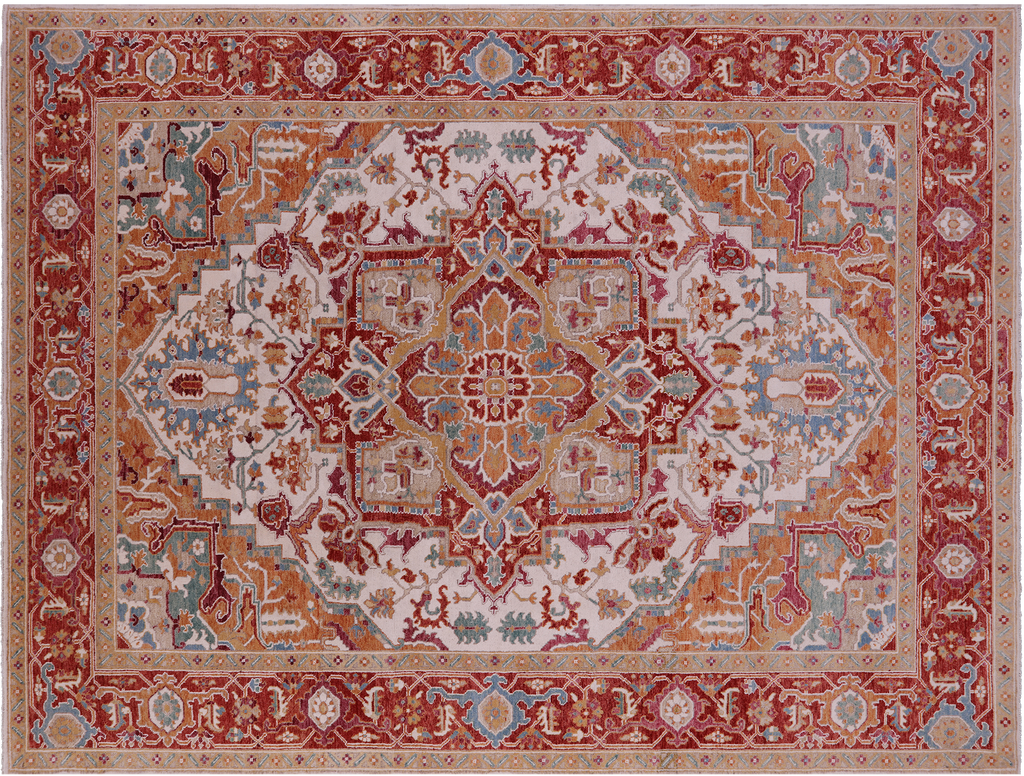 Ivory 9' 0" X 12' 0" Persian Heriz Serapi Handmade Wool Rug - Q23906