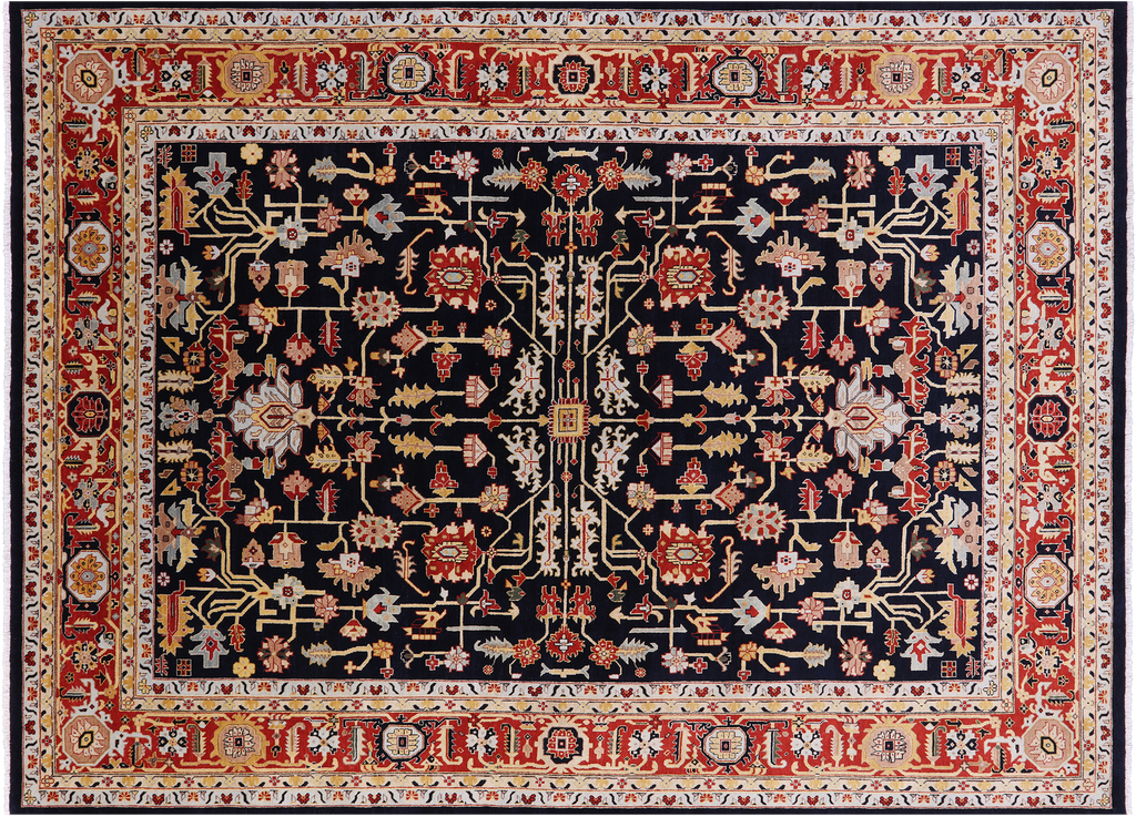 Black Persian Heriz Serapi Hand-Knotted Wool Rug 8' 10" X 11' 10" - Q23907