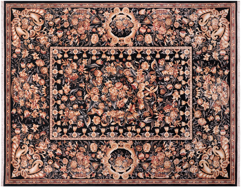 Black 8' 0" X 10' 0" French Aubusson Hand Knotted Wool Rug - Q23908