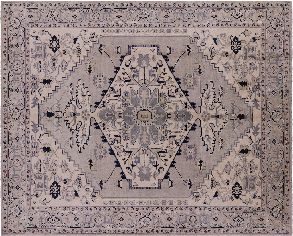 Light Grey Hand Knotted Persian Heriz Serapi Wool Rug 8' 1" X 10' 0" - Q23909