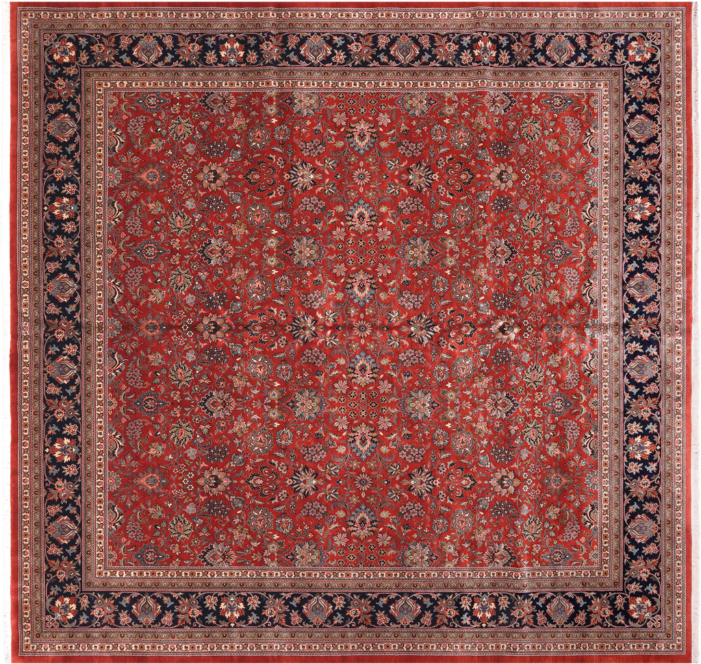 Red 12' Square Persian Fine Tabriz Handmade Wool Rug - Q23912