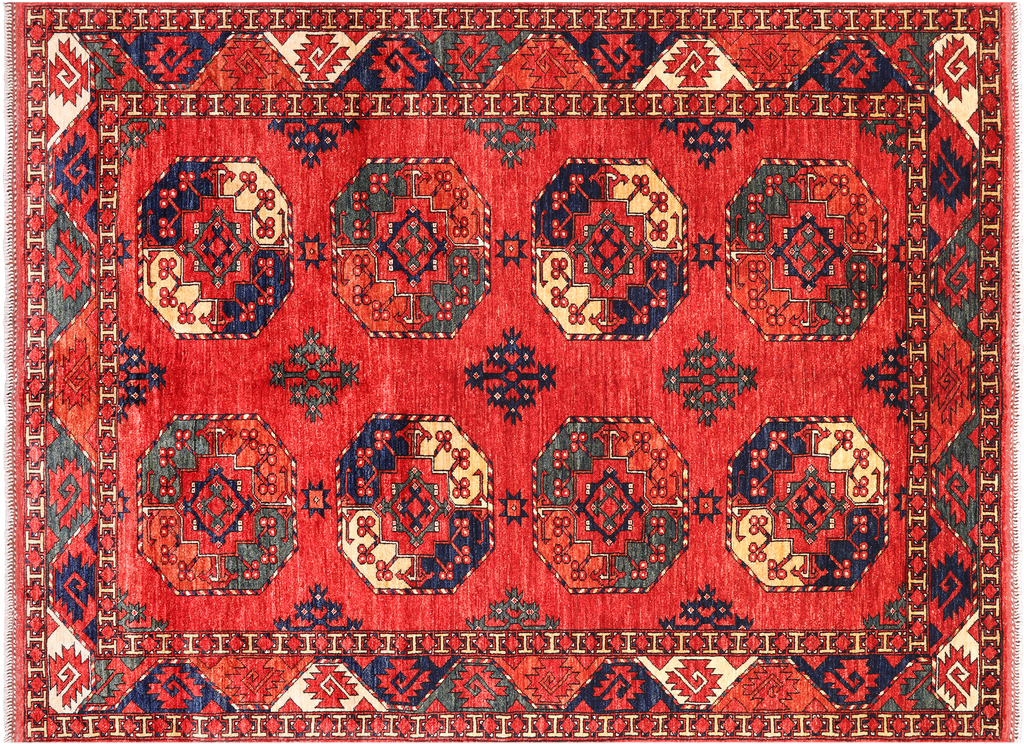 Red Super Turkmen Ersari Handmade Wool On Wool Rug 5' 9" X 7' 10" - Q23915