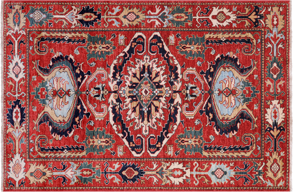 Red Hand Knotted Persian Heriz Serapi Wool Rug 3' 11" X 6' 0" - Q23917
