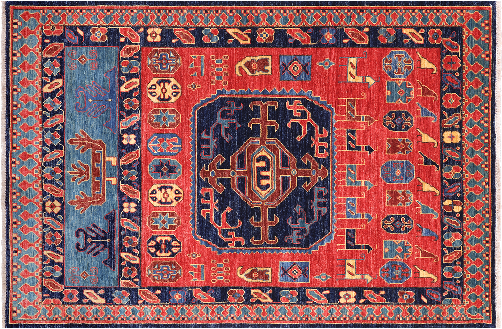 Red 3' 10" X 5' 8" Persian Heriz Serapi Hand Knotted Wool Rug - Q23918
