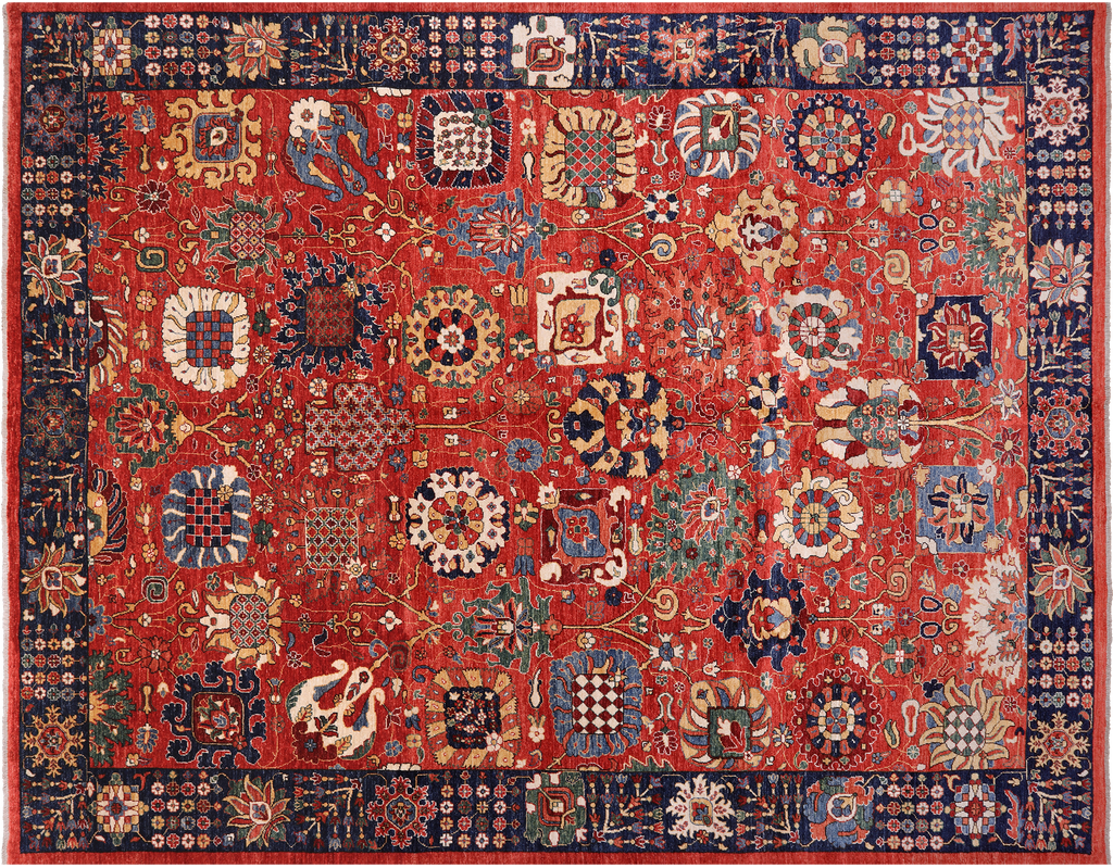 Red Persian Heriz Serapi Hand-Knotted Wool Rug 9' 2" X 11' 8" - Q23920