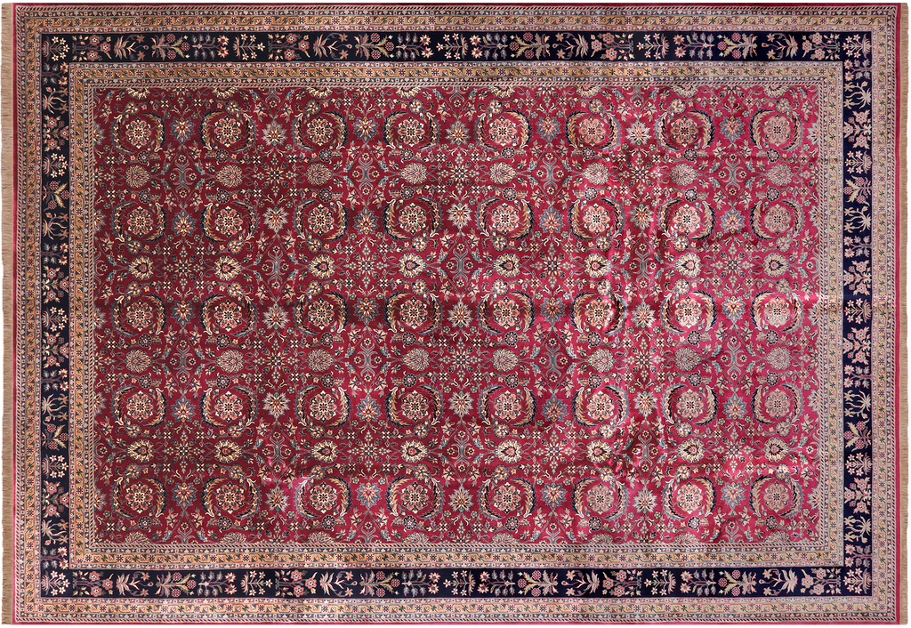 Wine/Navy 9' 11" X 14' 3" Persian Fine Tabriz Handmade Wool Rug - Q23921