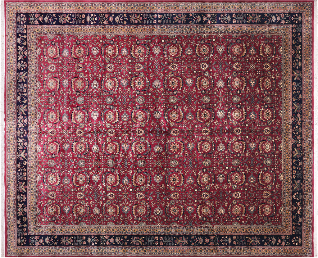 Wine/Navy 12' 3" X 14' 10" Persian Fine Tabriz Handmade Wool Rug - Q23922