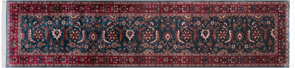 Emerald Green 2' 6" X 10' 9" Persian Fine Tabriz Handmade Wool Runner Rug - Q23924