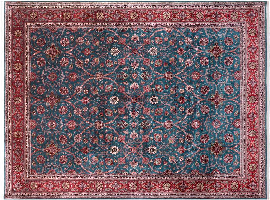 Emerald Green Persian Fine Tabriz Hand-Knotted Wool Rug 9' 4" X 12' 2" - Q23926